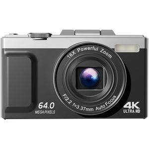 Digitale camera 4K - 64MP 16x autofocus digitale zoom digitale camera, 2,8 inch 270° opvouwbaar LCD-scherm HD compacte vlogcamera met batterijen, 32GB geheugenkaart, geschikt voor beginners, volwassenen - zwart