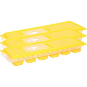Set van 3x stuks trays met ijsklontjes/ijsblokjes vormpjes 12 vakjes kunststof rood met afsluitdeksel