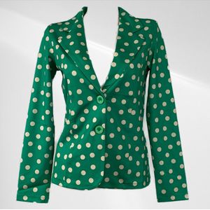 Angelle Milan - Casual blazer - Groen met witte stippen - Travelstof - Maat XXL - In 5 maten verkrijgbaar