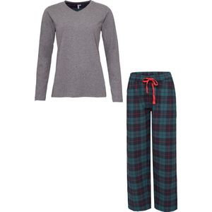 By Louise Dames Pyjama Set Met Flanellen Pyjamabroek Grijs - Maat XL