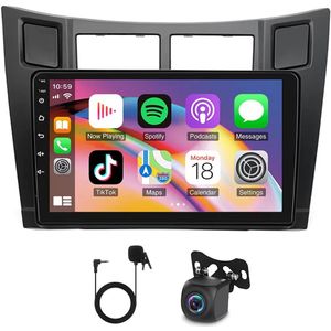 9in Touchscreen Car Stereo for Y-aris 2005-2011 4+64G with CarPlay Android Auto GPS Navigation Android 14 Car Radio with FM DSP Bluetooth Wifi SWC + AHD Backup Camera