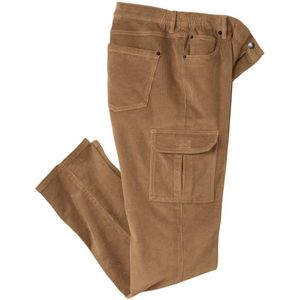ATLAS FOR MEN - Donkerbruine ribfluwelen cargobroek met stretch - Heren - Verkrijgbaar in grote maten - W34