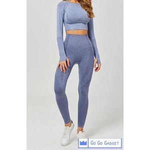 Sport outfit | high waist legging | crop top met lange mouw | naadloos | squatproof | grijs | S