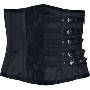 Gothicana Zwart onderbustecorset met gespen, vetersluiting en rits - Dames - XL