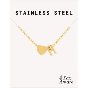 Letter R Ketting Goudkleurig - Stainless Steel - Initiaal & Hartje Hanger - Initialen Ketting op Cadeau Kaartje - Pax Amare