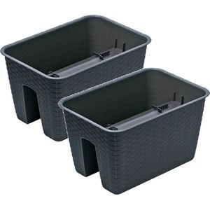 3x Ratolla rechthoekige rotan balkon plantenpotten/bloempotten antraciet 39 cm - 13 liter - Tuin/balkon decoraties