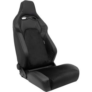 AutoStyle Sportstoel 'VGR Premium' - Zwart Leder & Alcantara + Zilveren stiksels - Dubbelzijdig verstelbare rugleuning - incl. sledes