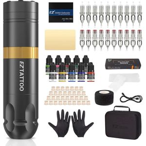 Complete Tattoo Kit voor Beginners en Professionals - Roterende Tatoeagemachine, 1500mAh Batterij, 20 Naaldcartridges en Meer