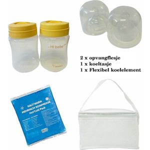 Moedermelk flesjes - 2 x 160ml - met wit koeltasje en koelelement - borstvoeding flesjes - BPA vrij - geschikt voor Philips Avent en Lansinoh Spenen