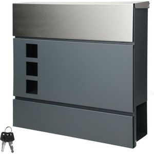 Brievenbus met krantenvak 37x36,5x10,5 cm antraciet/zilver staal