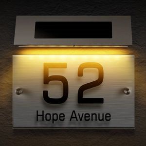 Huisnummer Verlichting - Solar - LED Huisnummerbord Zonne Energie - 1/2/3/4/5/6/7/8/9/0 - Huisnummerbord - RVS - Glas