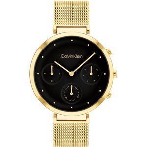 Calvin Klein CK25200287 MINIMALISTIC T-BAR Dames Horloge - Mineraalglas - Staal - Goudkleurig - 36 mm breed - Quartz - Druksluiting - 3 ATM (spatwater)