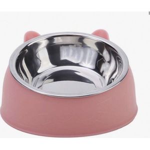 Voerbak voor huisdieren honden/katten maat S 100ml (Roze) met afneembare RVS kom | huisdiervoerbak | RVS | kattenvoerbak Hondenkom hond | Schuine voerbak voor katten/honden (12.7cm B x 3.5cm H)