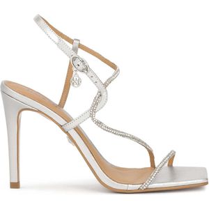 Silver evening sandals with crystals