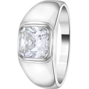 Lucardi Heren Zilveren heren zegelring met zirkonia - Ring - 925 Zilver - Zilverkleurig - 21.5 / 68 mm
