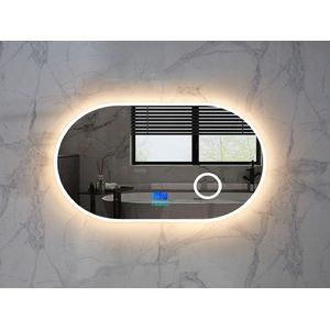 Mawialux LED Badkamerspiegel - Dimbaar - 120x60cm - Ovaal - Verwarming - Digitale Klok - Vergroot spiegel - Bluetooth - Vera