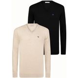 Felix Hardy - Classic V-Neck Knit Sweater - Beige-Zwart - 2 Pack - 100% Katoen - Heren