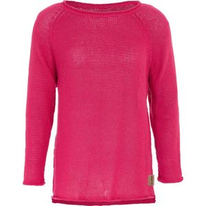 Knit Factory Jasmin Gebreide Dames Trui - Trui dames - Pullover voor de lente en zomer - Zomer trui dames - Damestrui - Duurzaam & milieuvriendelijk - Boothals - Lange mouw - Fuchsia - 36/38 - 80% Gerecycled katoen