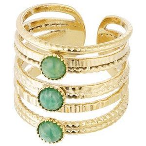 Yehwang - Ring drie laags - groene steentjes - Stainless Steel