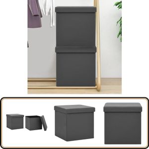 vidaXL Opbergkrukken - Inklapbaar - 2 stuks - Grijs Opbergkruk - Krukje - Opbergbox - Zitbank - Multifunctioneel Meubilair