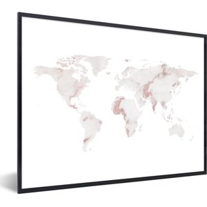 Fotolijst incl. Poster - Wereldkaart - Marmer - Roze - 80x60 cm - Posterlijst