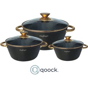 Cheffinger Luxe Braadpannen set - Rose Gold Line - 6 Delig - Inclusief Deksel - Inductie - 20, 24 & 28CM