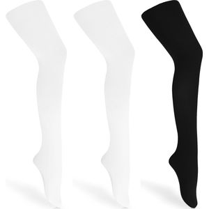 Merry Style Kinderen 3 Pack Panty - 60 DEN -Microvezel - Meisjes - Polyamide – Wit/Wit/Zwart – 140-146 – WL-010-3B