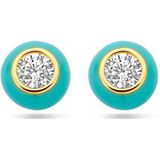 Zilver Verguld Oorknoppen - Turquoise Emaille en Zirkonia - 5,5 mm