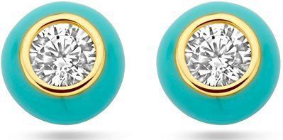 Zilver Verguld Oorknoppen - Turquoise Emaille en Zirkonia - 5,5 mm
