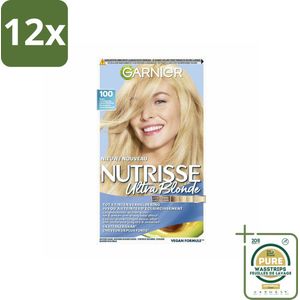 Garnier - Nutrisse Ultra Blond 100 - Haarkleuring - Zeer Zeer Licht Blond - Verhelderend - Permanente Kleur - Voordeelverpakking - 12 stuks - Grijsdekking - Voedende haarkleur