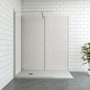 Aica B:90xL:(90+90)xH:210cm aluminium composiet platen met gewassen betoneffect , 3 mm dik-Set van 3 douchewandpanelen inclusief profielen-Wandpanelen