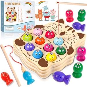 Houten Visspel voor Kinderen vanaf 2 jaar - Montessori Spellen, Magnetisch Visspel
