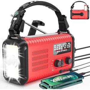 Noodradio met Zonne-energie en Handmatige Oplaadfunctie - 20000mAh, USB Oplader, LED Zaklamp en SOS Alarm