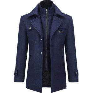 Allthemen Heren Korte Jas met Opstaande Kraag Mantel - Wollen Winterjas Business - 3XL