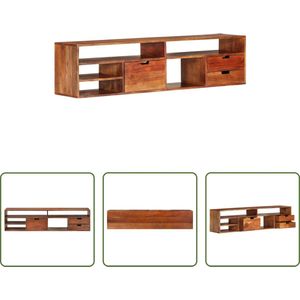 The Living Store Houten TV-kast - 140 x 30 x 35 cm - Acaciahout - 3 lades - 5 open vakken