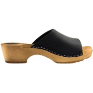 Houten sandalen met nubuck leren upper - Mat Zwart - maat 42