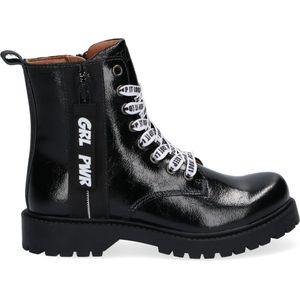 Braqeez Belle Boot Meisjes Biker Boots - Zwart - Leer - Veters