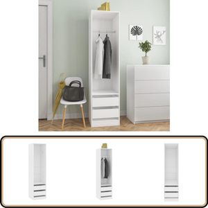 vidaXL Kledingkast - 50x50x200 cm - Bewerkt hout - Wit Kledingkast - Garderobe - Houten Kast - Witte Kast - Bergruimte