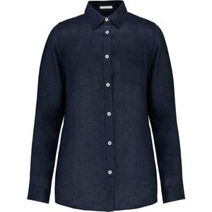 Afgewassen linnen damesblouse overhemd Navy Blue - XXL