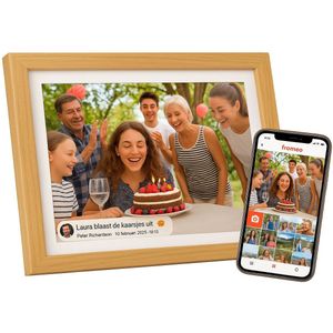 Digitale Fotolijst met Wifi en Frameo App - 10.1 inch - Fotokader - HD + Display - IPS Touchscreen - 32GB - Wooden