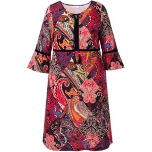 MIAMODA - Dames - Jurk patchmotief fluwelen linten - Rood - Maat 42