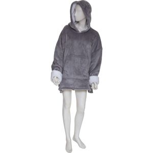 Hoodie Plaid – Grijs – Fleece hoodie deken met mouwen – Oversized knuffeltrui voor heren en dames