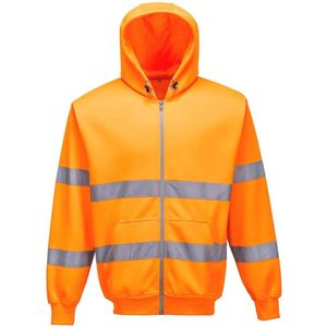 Hi-Vis Zipsweater met Capuchon en Rits - Oranje, XXXL