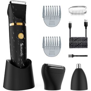 Scttomon 3-in-1 Elektrische Heren Trimmer – Baardtrimmer, Lichaamshaartrimmer & Neustrimmer – Waterdicht, USB Oplaadbaar – Zwart