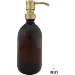 BBBLS Design Dispenser ""Blanco"" | Bruin Kunststof | 500ml | RVS / Metaal Pomp Goud | Zeeppomp | Zeepdispenser | Zeephouder
