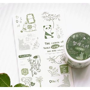 Natuur Washi Tape | Dieren Groen | Bullet Journal | Journalling | Journaling |  Masking Tape | Must Haves | Basic Washi Tapes | Versieren | Plakboeken | Inpakken | Leuke Washi Tapes | Schattig | Mooi | Panda Slak Planten Vos Duif Boek Love Daisy