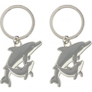Set van 2x stuks metalen dolfijnen sleutelhangers van 5 cm - Dieren cadeau artikelen