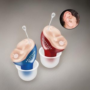 TechU™ 2 Stuks Mini Hoortoestellen – IHO: In Het Oor – Helder Geluid – Comfortabel & Lichtgewicht – Werkt op Batterij – Blauw & Rood
