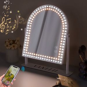 VANITII Hollywood Make-up Spiegel - Heldere Kralen - Smart Music Bluetooth - Drie Verstelbare Lampen - 360 Graden Draaien - 25x30cm Wit