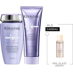 Kérastase Blond Absolu Duo + Cadeau - Neutraliserende Zilvershampoo 250ml & Conditioner 250ml + Glaze Drops 15ml Cadeau – Ontkleurd en gehighlight blond haar
